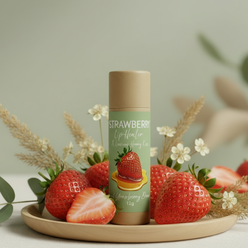 Bounti Balms Sweet Strawberry Dream natural lip balm 12g compostable tube, handmade in New Zealand