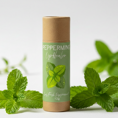 Bounti Balms Cool Fresh Peppermint natural lip balm 12g compostable tube, handmade in New Zealand
