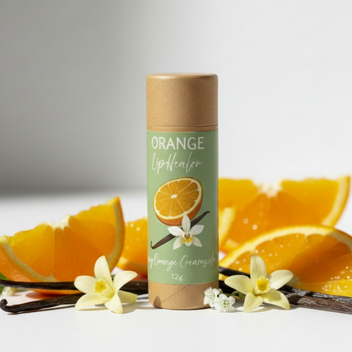 Bounti Balms Juicy Orange Creamsicle natural lip balm 12g compostable tube, handmade in New Zealand